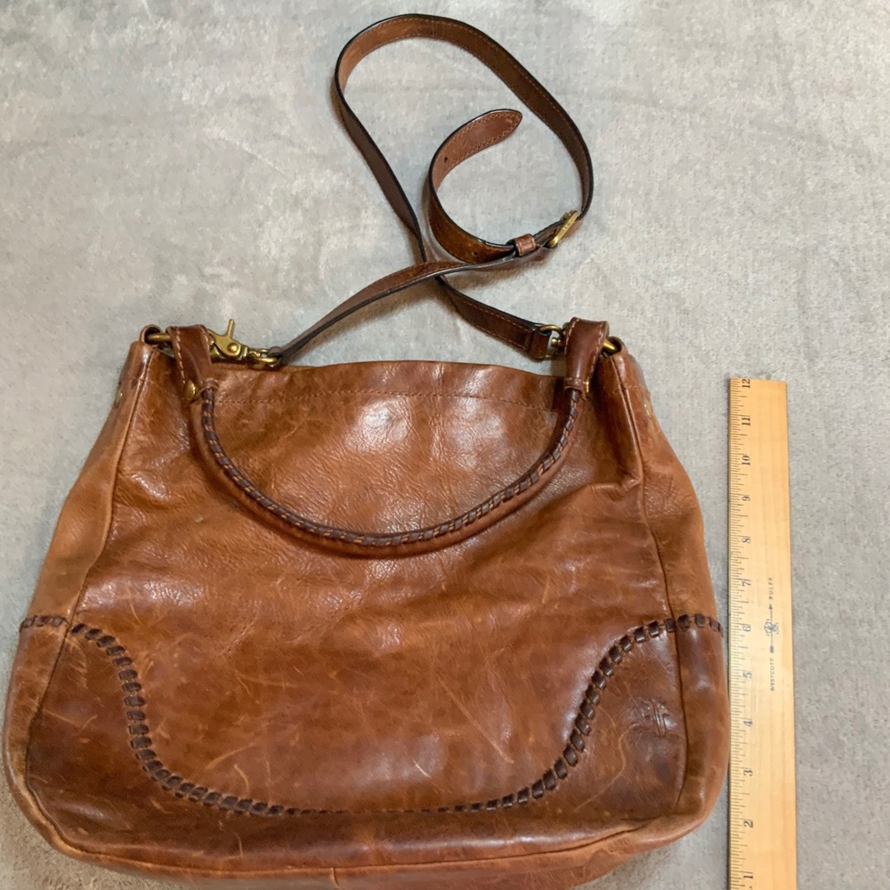 Frye Melissa Whipstitch Leather Hobo Bag Cognac Brown Magnetic Snap Shoulder Bag - Picture 8 of 10